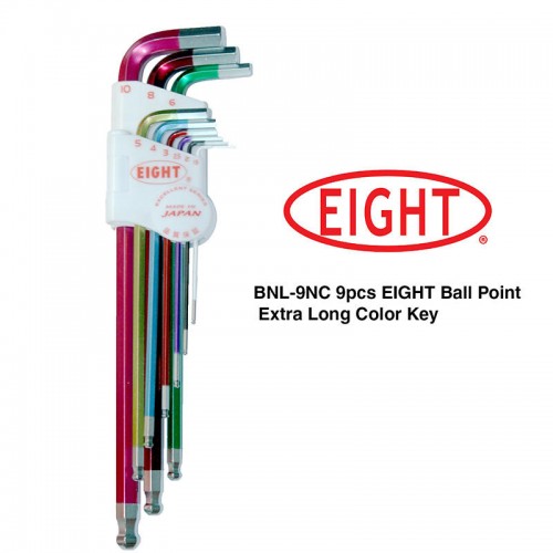 EIGHT TOOL Allen Keys BNL-9NC 9pcs EIGHT Ball Point Extra Long Color Key