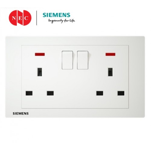 Siemens Relfa 13A 2Gang Switch Socket Outlet With Neon Indicator (White) ( 5UB1323-3PC01)