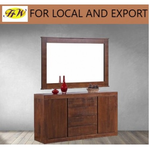 Brown Buffet And Mirror with 4 Drawer Storage Space by Hotwin Furniture, Malaysia Furniture Manufacturer