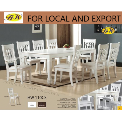 Hotwin Furniture Dining Furniture Set in White with 8 chairs - Model HW110CS and CAMRY(W)